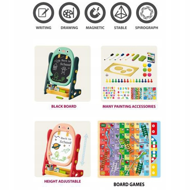 DUŻA TABLICA DWUSTRONNA KREATYWNA ZESTAW MAŁY ARYSTA + AKCESORIA WOOPIE