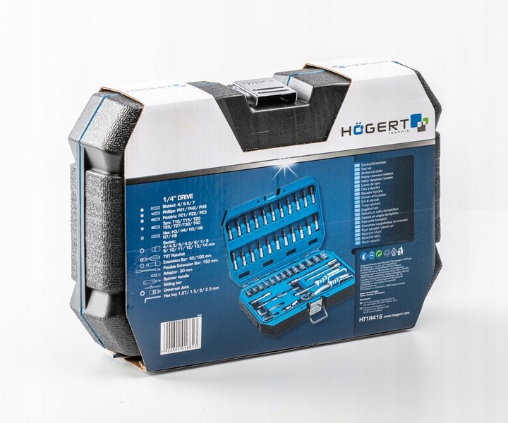 HOGERT ZESTAW KLUCZY NASADOWYCH 1/4" NASADKI BITY KLUCZE NASADOWE 46 szt.