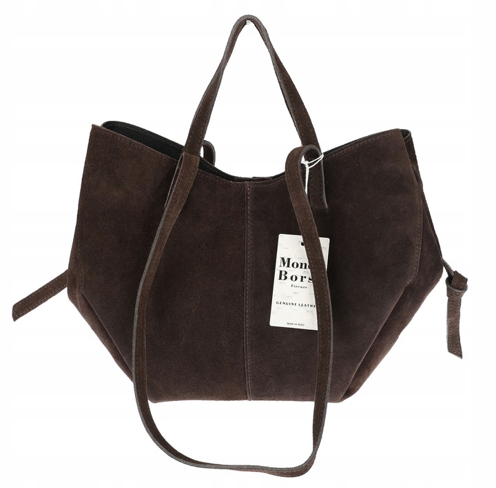 Włoska torebka damska VERA PELLE skórzana zamszowa shopper MB09 Czekoladowa