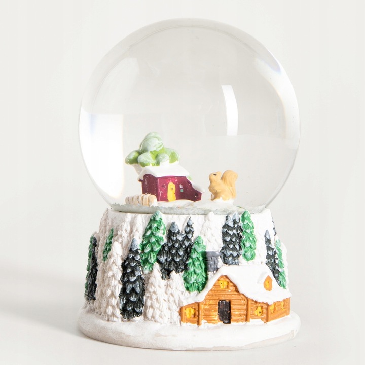 Kula śnieżna dekoracja świąteczna LUELL wiewiórka domek, z LED 8x11cm HOMLA