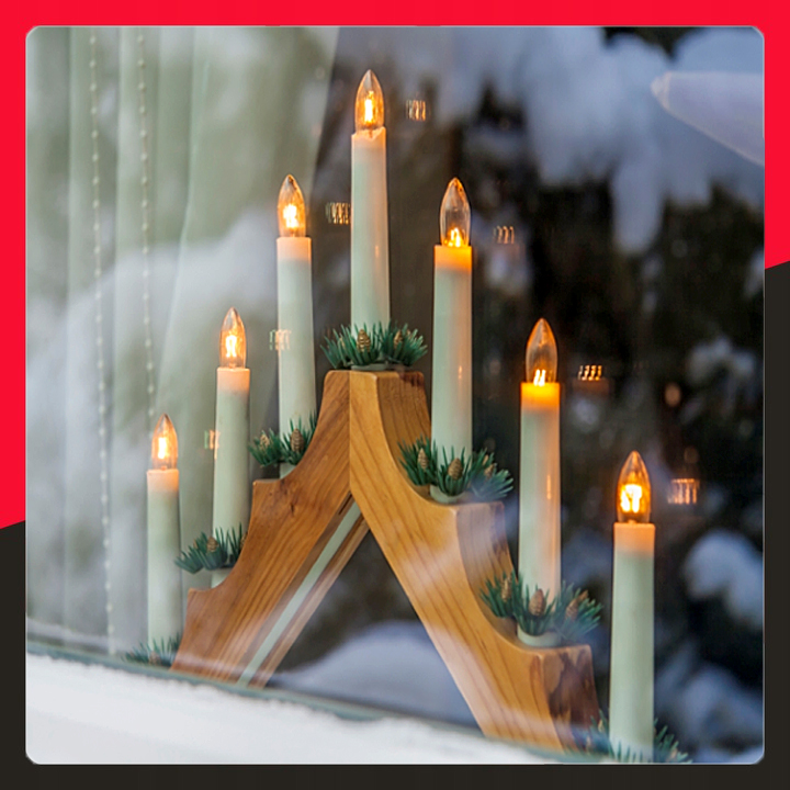 7 LED ŚWIECZNIK ADWENTOWY ŚWIĄTECZNY DREWNIANY ŚWIECE LAMPKI ŚWIECZKI PRĄD