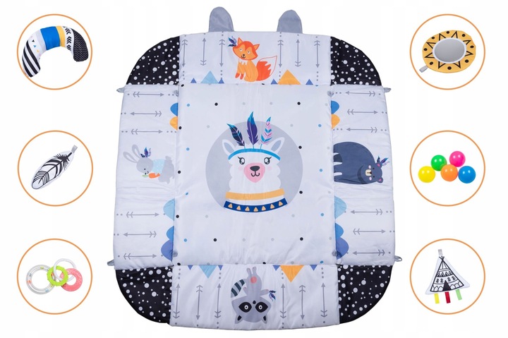 Duża interaktywna edukacyjna dwustronna mata dla niemowląt 3w1 lama