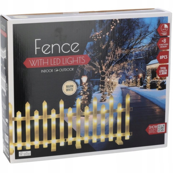 PŁOTEK DEKORACYJNY OZDOBA ŚWIĄTECZNA LED Zestaw 8 szt programator timer