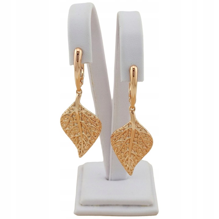 Złote kolczyki wiszące liście eleganckie pozłacane antyalergiczne