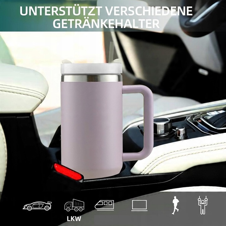 KUBEK TERMICZNY ZE SŁOMKĄ UCHWYTEM NA KAWĘ HERBATĘ SZCZELNY POJEMNY 1200ML