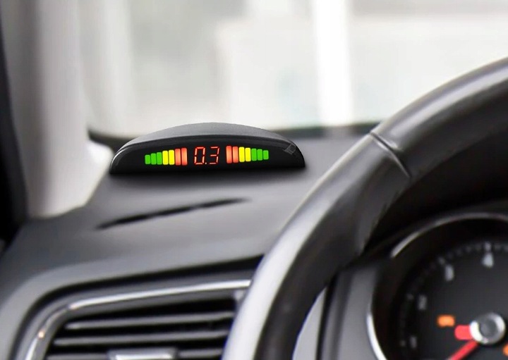 Zestaw Czujników Parkowania Cofania LED 8 Sensorów Srebrne Wyświetlacz LCD