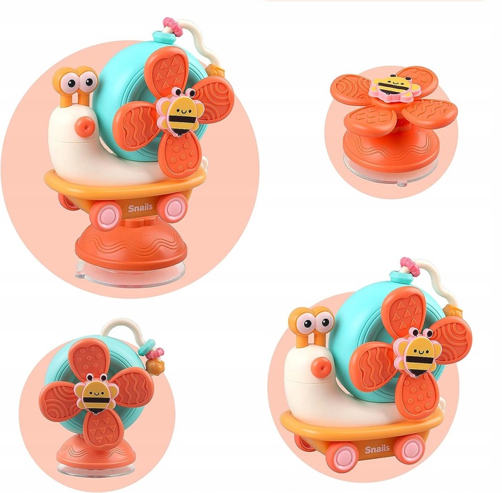 ŚLIMAK SENSORYCZNY JEŻDŻĄCY 4W1 SPINNER Z PRZYSSAWKĄ DLA DZIECI DO KĄPIELI