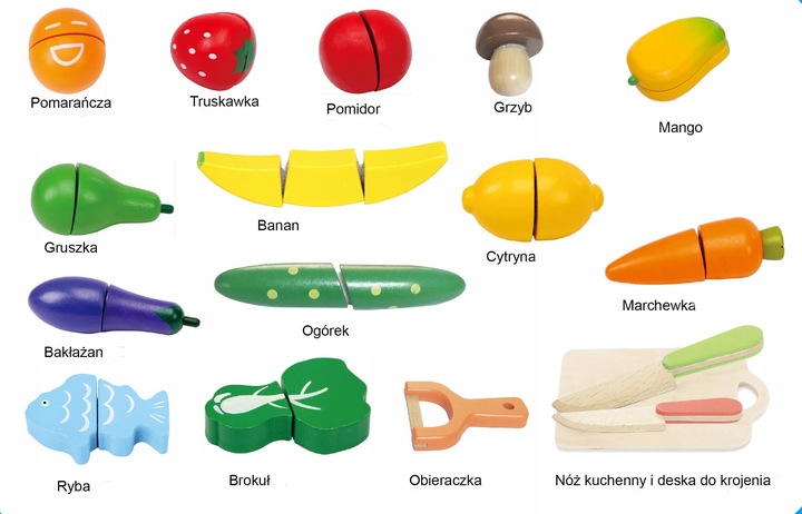 Zestaw DREWNIANYCH Warzyw Owoców Do KROJENIA NA RZEP MEGA ZESTAW NA PREZENT