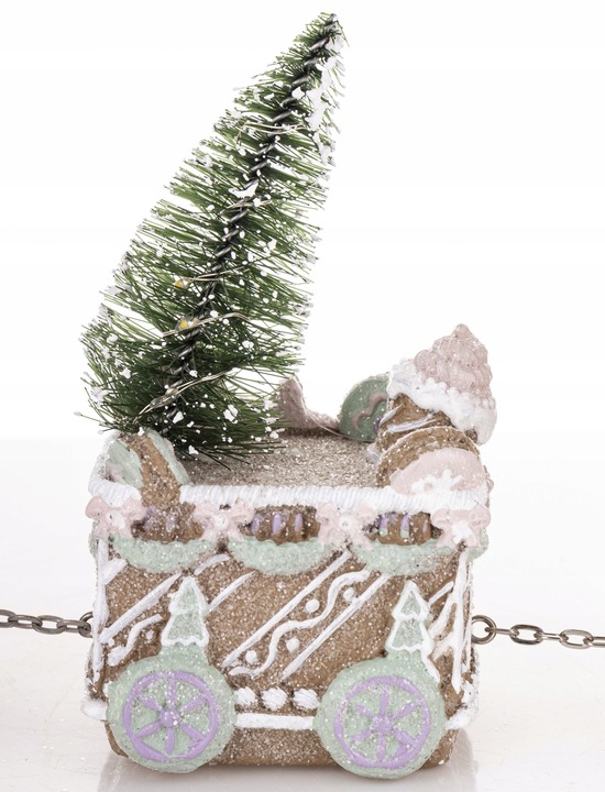 FIGURKA POCIĄG ŚWIĄTECZNY PIERNIKOWY LED WAGONY Z OŚWIETLENIEM 13x29,5x7 CM