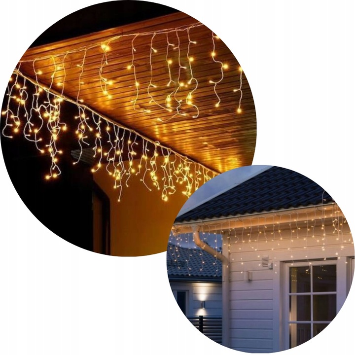 Lampki Sople Białe Choinkowe Świąteczne Zewnętrzne Ciepłe Blask 300 Led