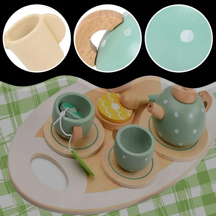 ZESTAW DO HERBATY KAWY DLA DZIECI DREWNIANY SERWIS KAWOWY DO ZABAWY PREZENT