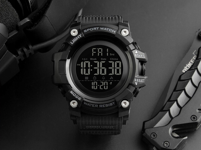 Zegarek męski elektroniczny alarm 12/24 h stoper LED data