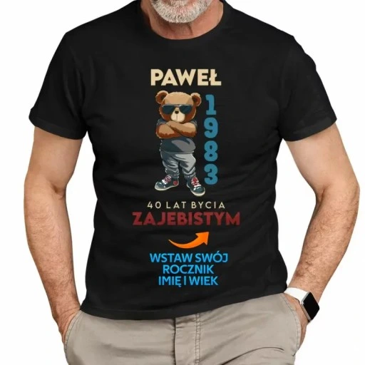 KOSZULKA PREZENT NA KAŻDE 1-99 URODZINY IMIĘ ROK