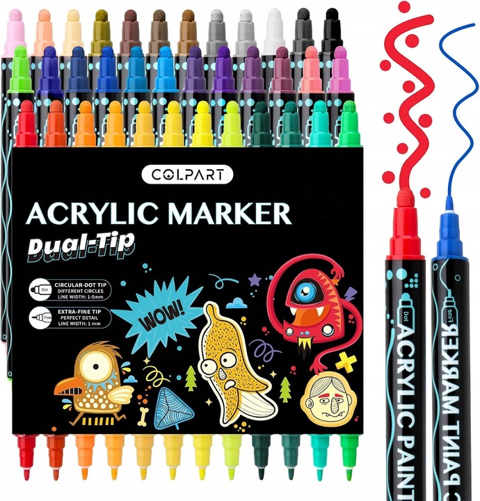 MARKERY AKRYLOWE ZESTAW 48 SZT Pisaki Flamastry Mazaki z farbą do kamieni