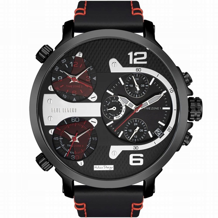 Duży zegarek męski Paul Lorens TEZERT multidatownik + strefy czasowe GRAWER