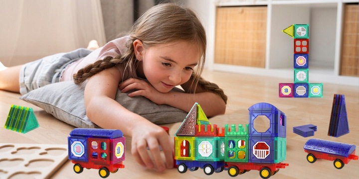 KLOCKI MAGNETYCZNE 3D Edukacyjne DUŻE PANELE Konstrukcyjne ZESTAW 72 el.