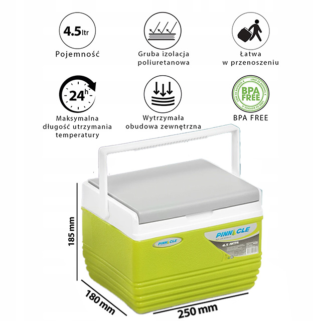 Mała lodóweczka do samochodu Pinnacle TPX 6006 4,5L+2 wkłady chłodzące 200m