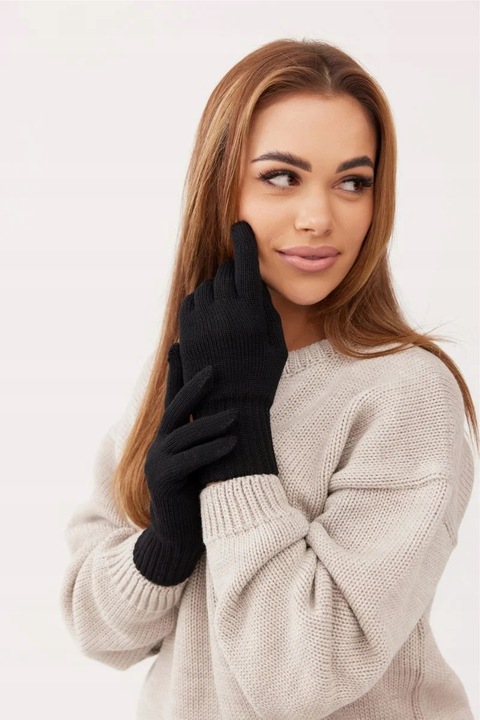 Rękawiczki pojedyncze 100% WEŁNA MERINO - CLASSY - BLACK