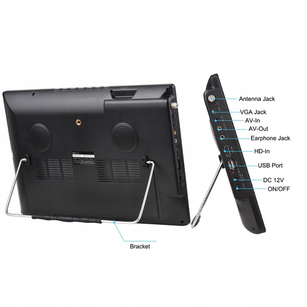 TELEWIZOR PRZENOŚNY 10" 12V/24V/230V DVB-T2 KAMPER