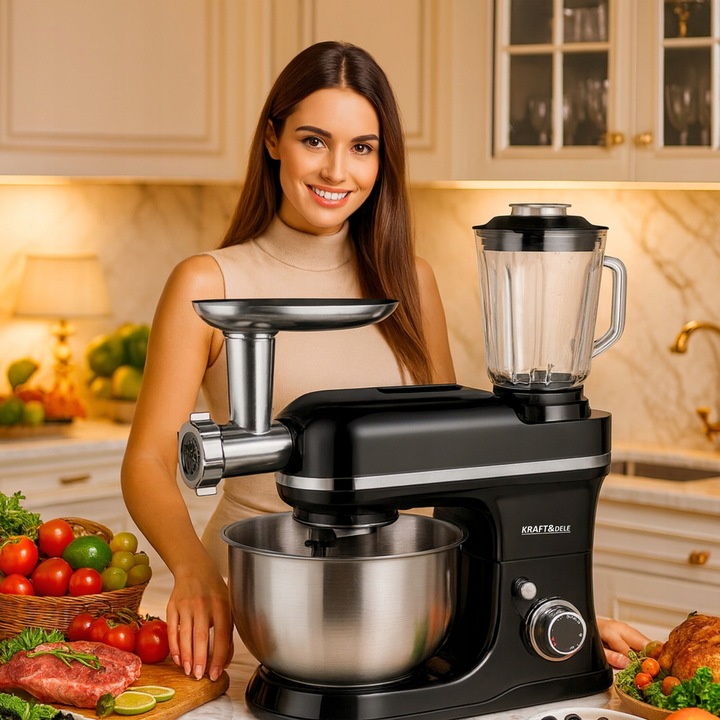 ROBOT PLANETARNY KUCHENNY MIKSER Z MISĄ BLENDER SZKLANY I MASZYNKA DO MIĘSA