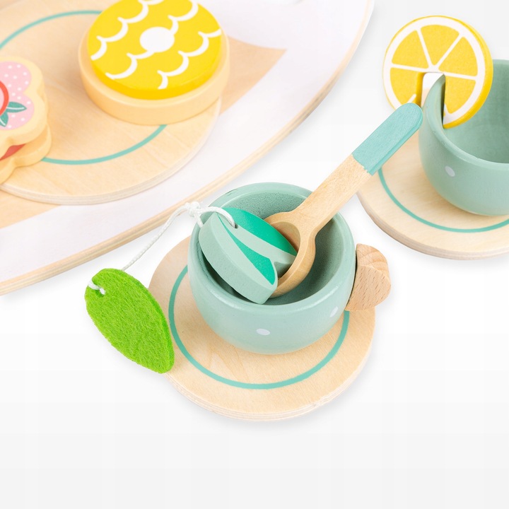 DREWNINAY ZESTAW DO HERBATY DLA DZIECI KINDERPLAY AKCESORIA + TACA