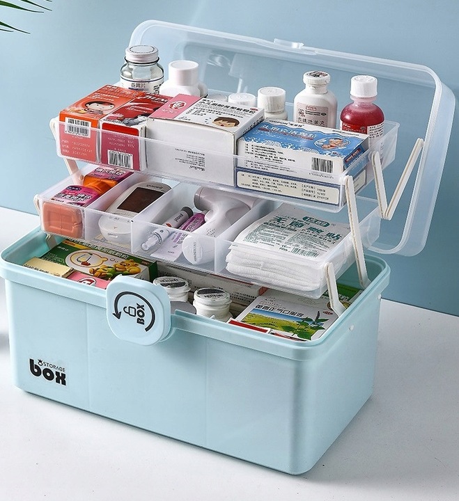 ORGANIZER POJEMNIK NA LEKI KASETKA APTECZKA DWUPOZIOMOWA Z BLOKADĄ DUŻA XXL