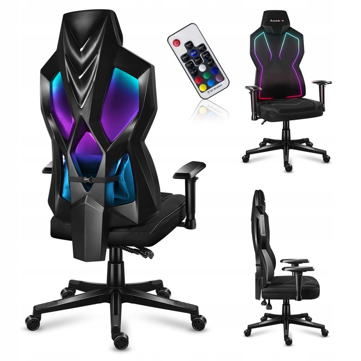 STYLOWY Fotel Gamingowy HUZARO Combat 6.2 Black z Oświetleniem RGB LED