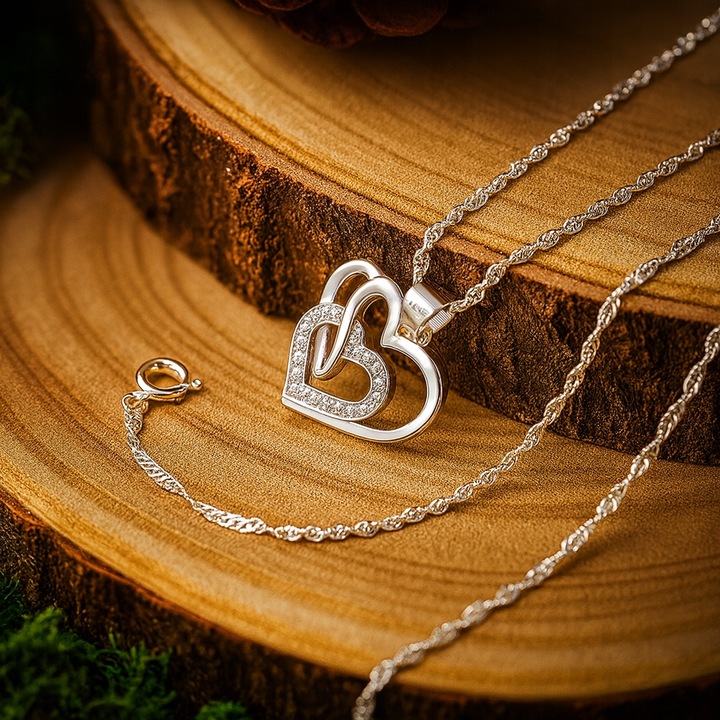 SREBRNY ŁAŃCUSZEK Z SERDUSZKIEM 925 + MIŚ Z RÓŻ XL DLA NIEJ NA DZIEŃ KOIBET
