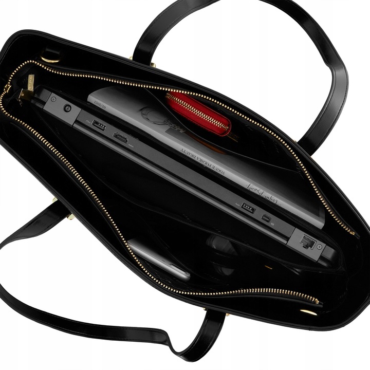 BETLEWSKI duża torebka Damska do ręki i ramię czarna pojemna suwak a4