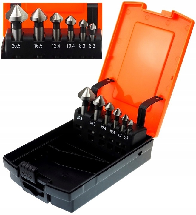 Frez stożkowy pogłębiacz fazownik 90st 6szt kobalt