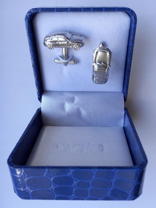 Srebrne spinki do mankietów Model Miniaturka Samochód Porsche 911 + Etui