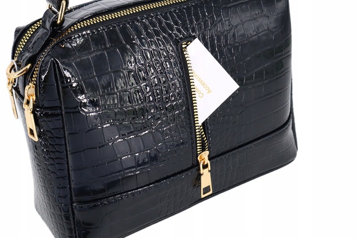 Torebka damska kuferek lakier elegancka wizytowa do ręki z paskiem CZARNA