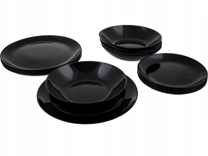 Serwis Obiadowy Talerze Komplet Zestaw OKRĄGŁE 18el CZARNE LUMINARC TZ44
