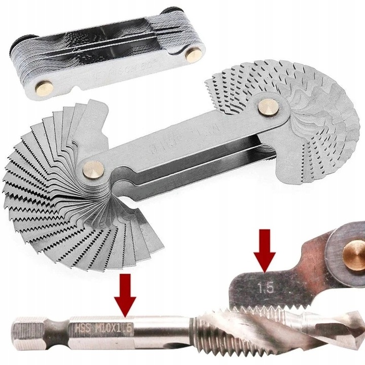 MIERNIK GWINTU WZORNIK ZARYSU METRYCZNE CALOWE 52 listki