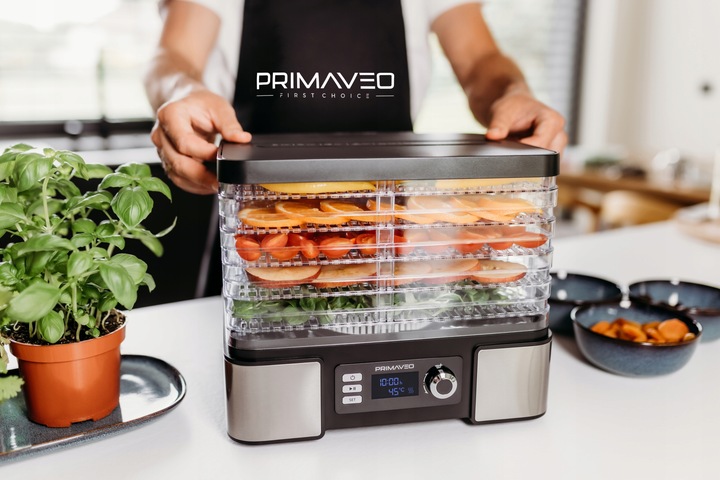 DUŻA SUSZARKA DO GRZYBÓW OWOCÓW TERMOOBIEG 450W ZEGAR PRIMAVEO POJEMNA 12L