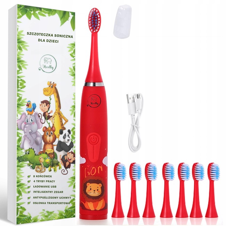 SZCZOTECZKA SONICZNA DLA DZIECI ELEKTRYCZNA DO ZĘBÓW LEW CZERWONA HEELLY