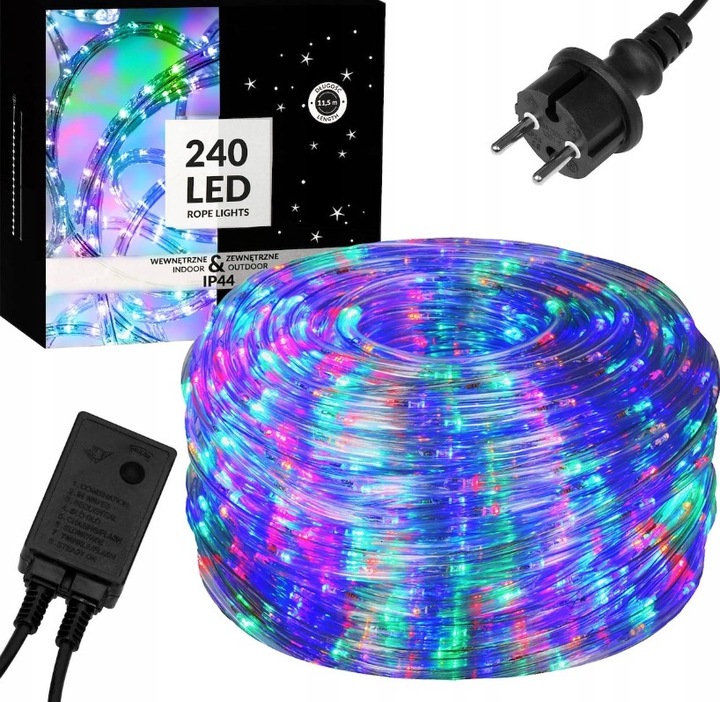 WĄŻ ŚWIETLNY ZEWNĘTRZNY 240 LED LAMPKI CHOINKOWE IP44 10m PROGRAMATOR MULTI