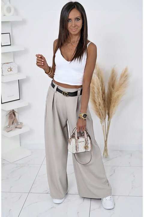 MODNE SPODNIE Z SZEROKĄ NOGAWKĄ I PASKIEM MICHELL! WZ.1