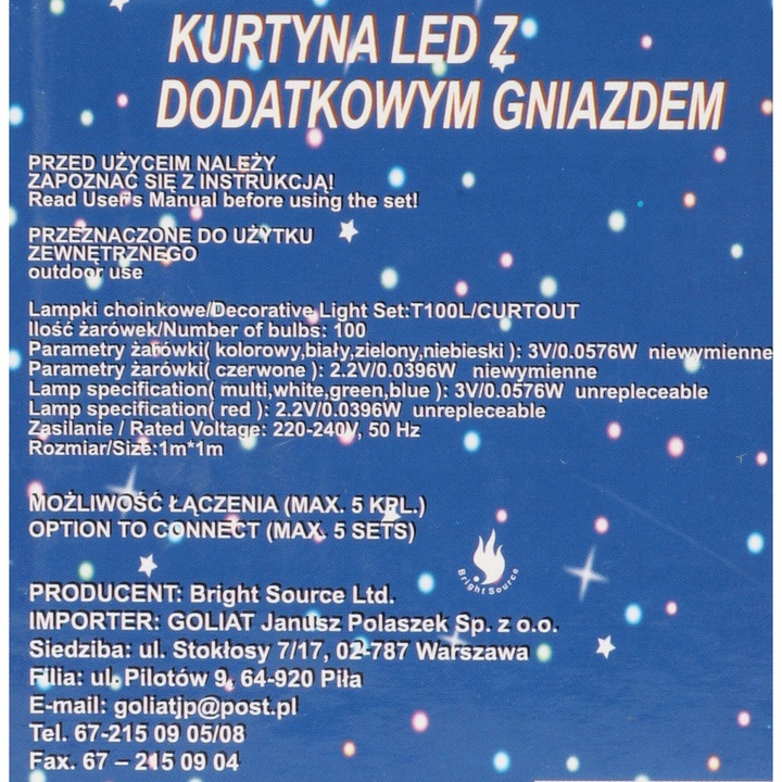 KURTYNA SOPLE 100 LED GNIAZDO IP44 CZERWONA