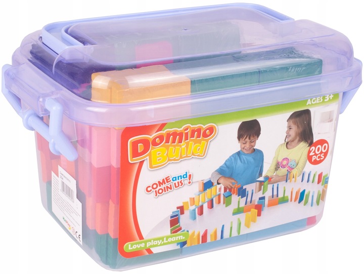 KLOCKI DOMINO KOLOROWE DREWNIANE EDUKACYJNE GRA ZRĘCZNOŚCIOWA 200 ELEMENTÓW