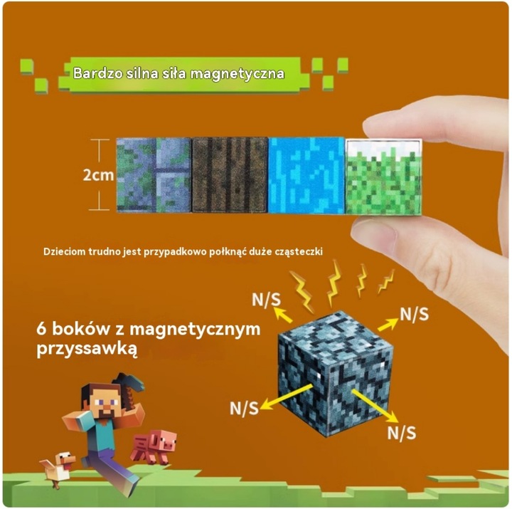 KLOCKI MAGNETYCZNE Minecraft DLA DZIECI ZABAWKA ZESTAW 100eL +3 FIGUREKA