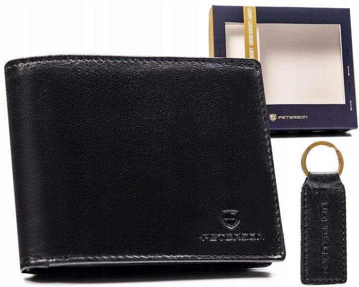 Portfel skórzany męski PETERSON pojemny RFID + brelok pudełko prezent