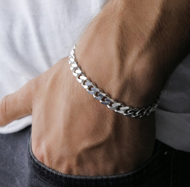 SREBRNA BRANSOLETKA PANCERKA DIAMENTOWANA MĘSKA 5mm SREBRO PRÓBA 925