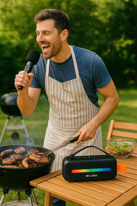 GŁOŚNIK BLUETOOTH PRZENOŚNY RADIO FM USB BEZPRZEWODOWY KARAOKE RGB MIKROFON
