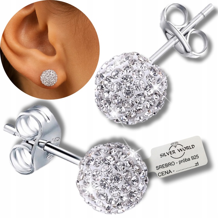 KOLCZYKI SREBRNE 925 CYRKONIE KULKI SZTYFTY NA PREZENT SWAROVSKI SREBRO 925