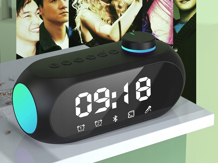 GŁOŚNIK BEZPRZEWODOWY BLUETOOTH BUDZIK ZEGAR LED RADIO FM MP3 OŚWIETLENIE