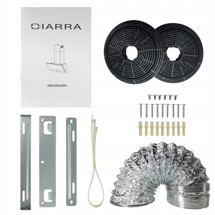 Ciarra CBCB6736C okap naścienny 60 cm, 380 m³/h, oświetlenie LED, 2 filtry