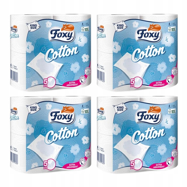 Papier toaletowy Foxy Cotton gruby 5 warstw ZESTAW 16 rolek