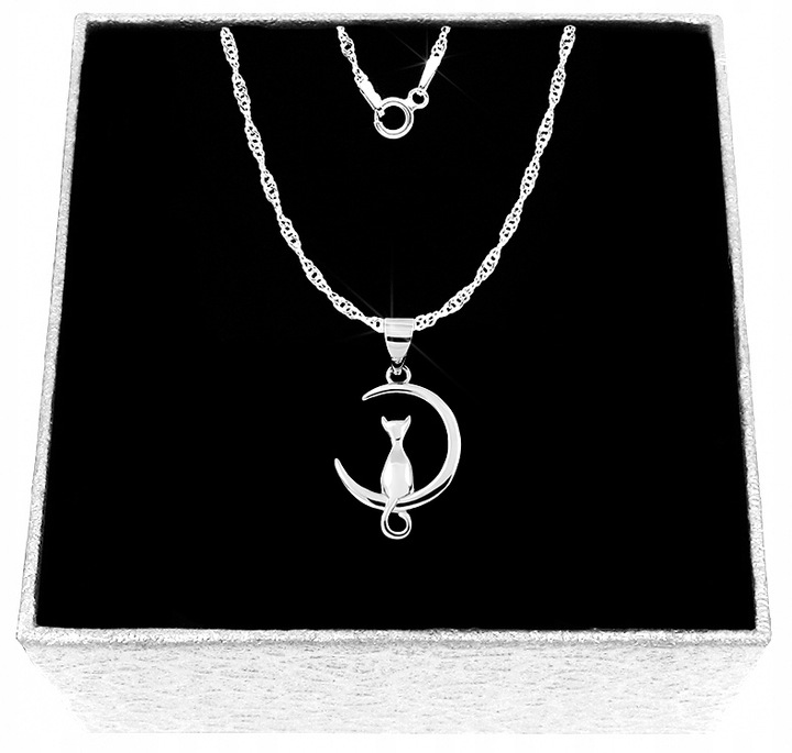 ŁAŃCUSZEK SREBRNY NASZYJNIK KOT KOTEK SREBRO 925 SINGAPUR 45cm NA PREZENT