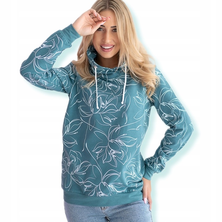 BLUZA DRESOWA DAMSKA BAWEŁNIANA Z KOMINEM W PRINT KWIATY KOLORY ROZMIARY